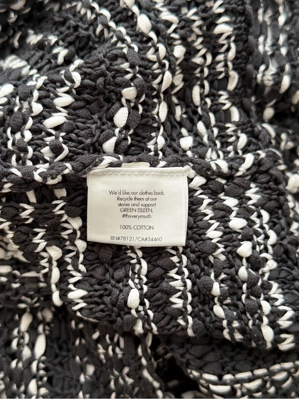 Eileen Fisher L Black White Cotton Knit Top Italian Yarn - Picture 6 of 6